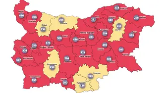 COVID картата: Видин, Габрово и Ямбол се приближават към тъмночервената зона