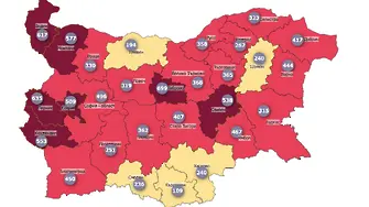 COVID картата: седем в тъмночервено и София-област на ръба