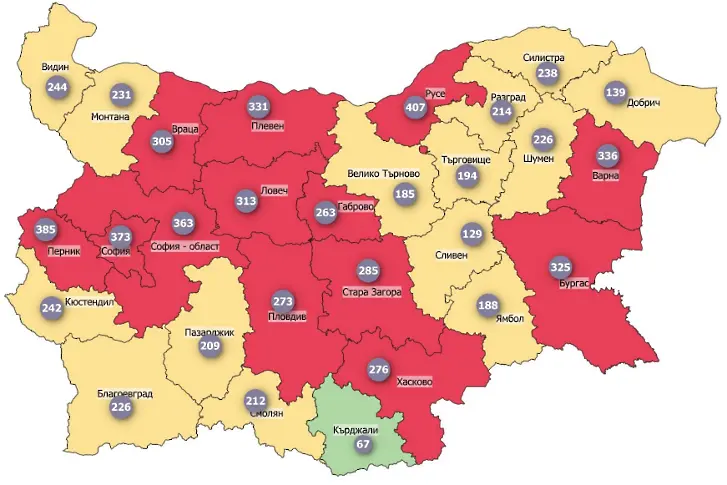 COVID картата: половината области са вече в жълто