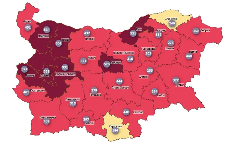 COVID картата: заболеваемостта пада. Столицата все още в тъмночервено