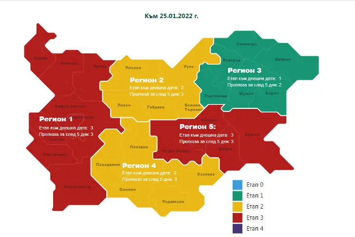 COVID картата: в тъмночервено без Кърджали и Търговище